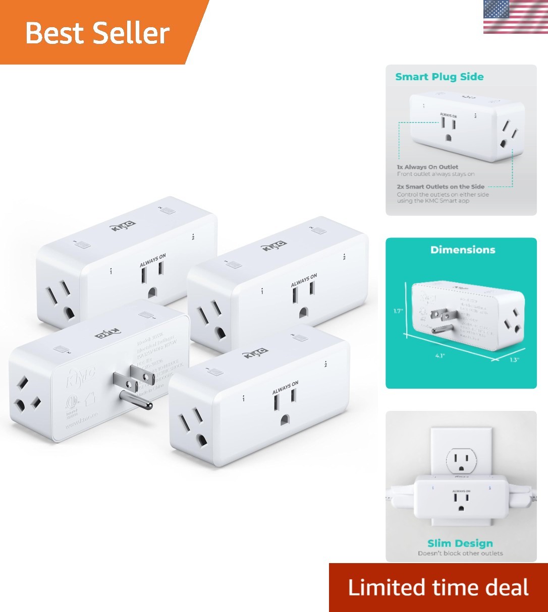 4-Pack Smart Plug Set - Independent Control & 3-Outlet Extender for Smart Homes