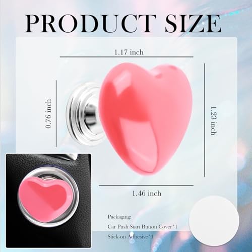 Car Push Start Button Cover with Heart Shape,Press-Designed Push to Start Pink