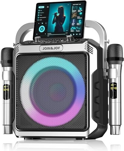 Portable Karaoke Machine 2 Wireless Microphones Bluetooth Speaker LED Lights
