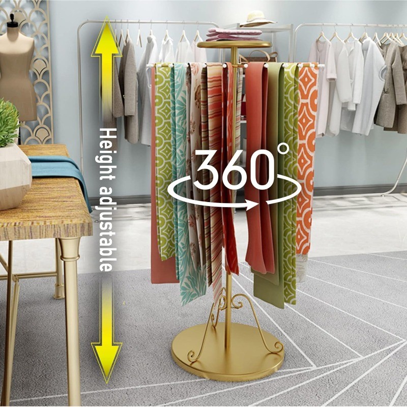 Scarf Display Stand with 30 Rods, Pivoting Round Rack, Height Adjustable