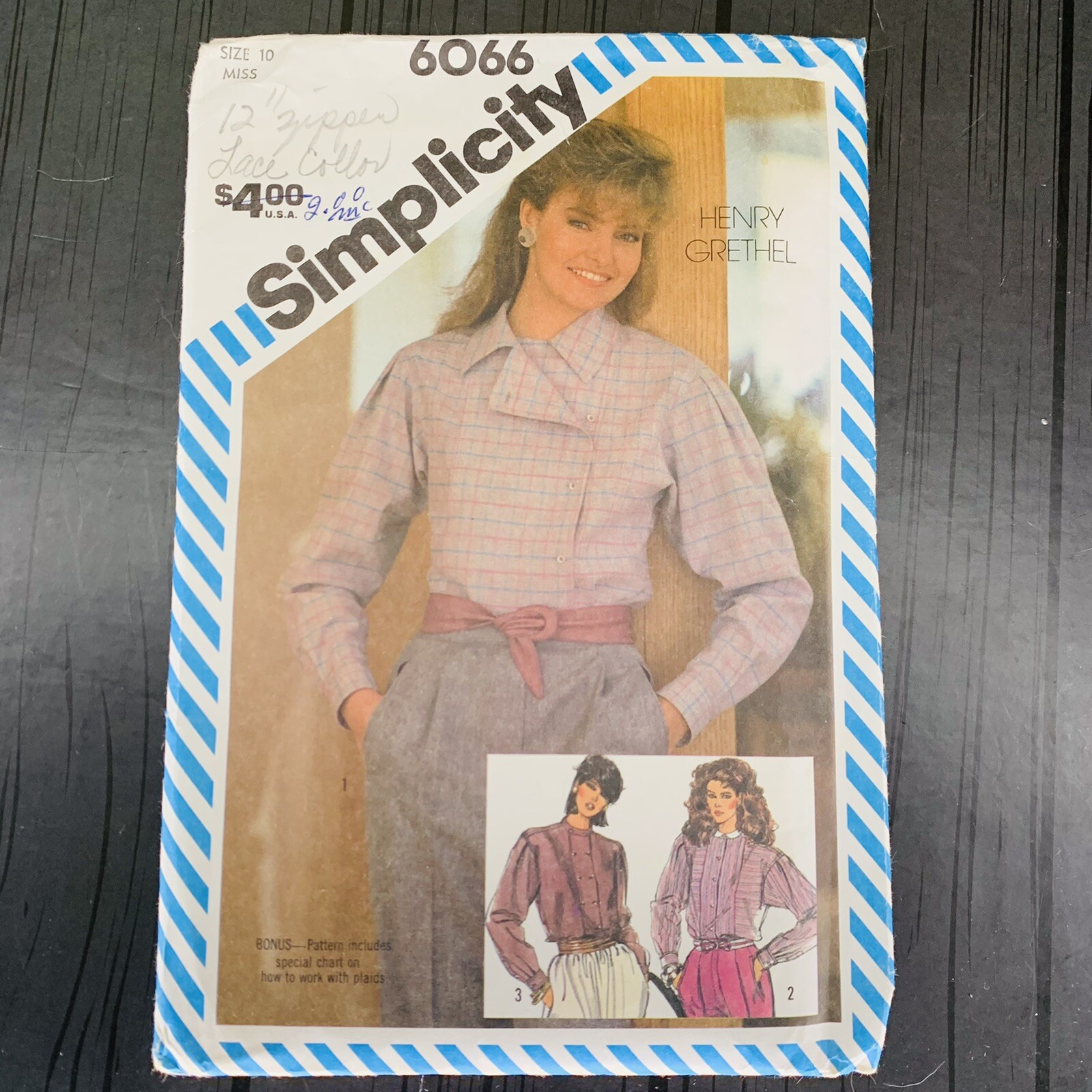 Uncut Vintage Simplicity Henry Grethel pattern # 6066 SIze 10 Misses' Shirts 83`