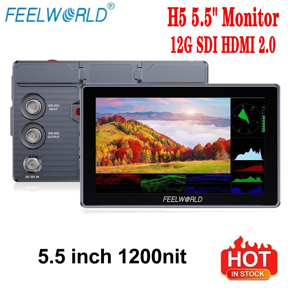FEELWORLD H5 5.5" 1200nit Video Monitor 12G SDI HDMI 2.0 Camera Field Monitor