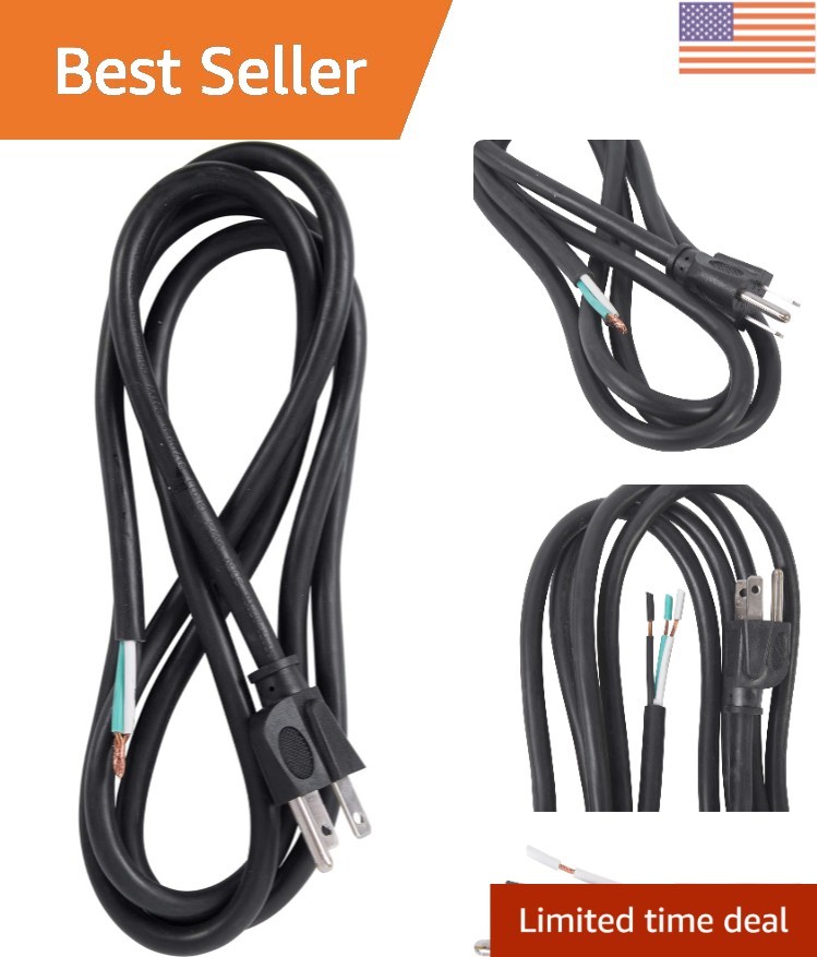 Durable Black 6 Ft Power Tool Cord, 14 AWG, 1875W for Home & Professional Use