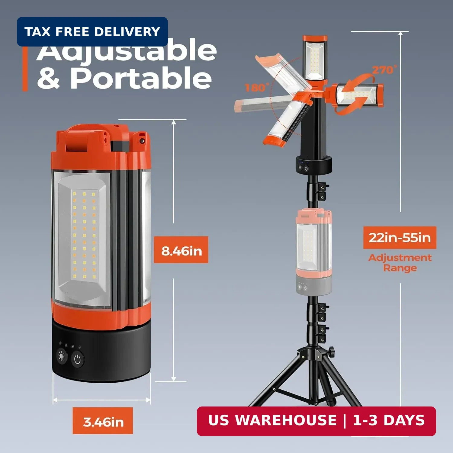 Rechargeable 12000mAh Camping Light with Adjustable Stand, Cordless Work Light w