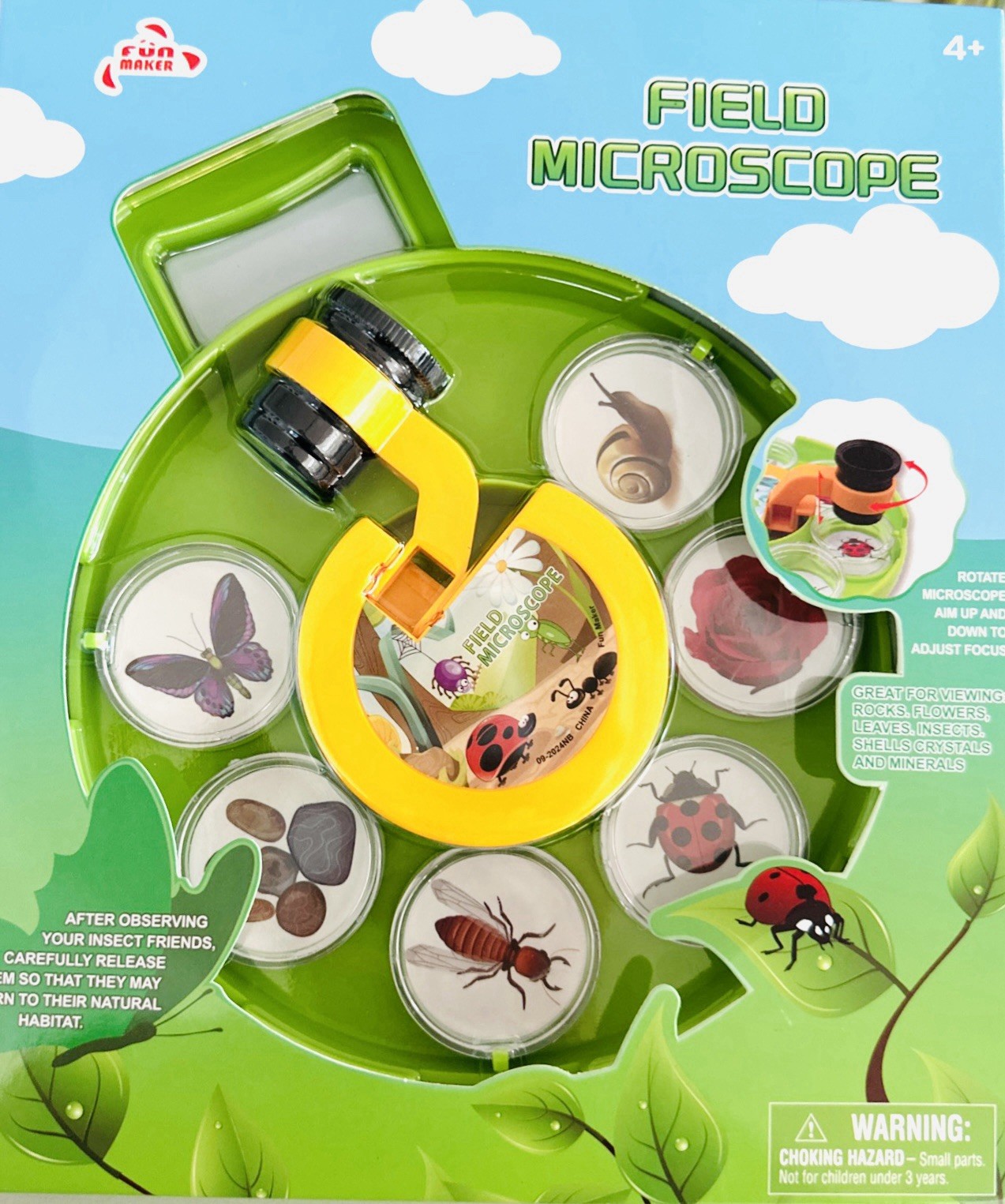 NEW Field Rotating Microscope Toy Set, Observe Insects, Rocks & Nature Close Up