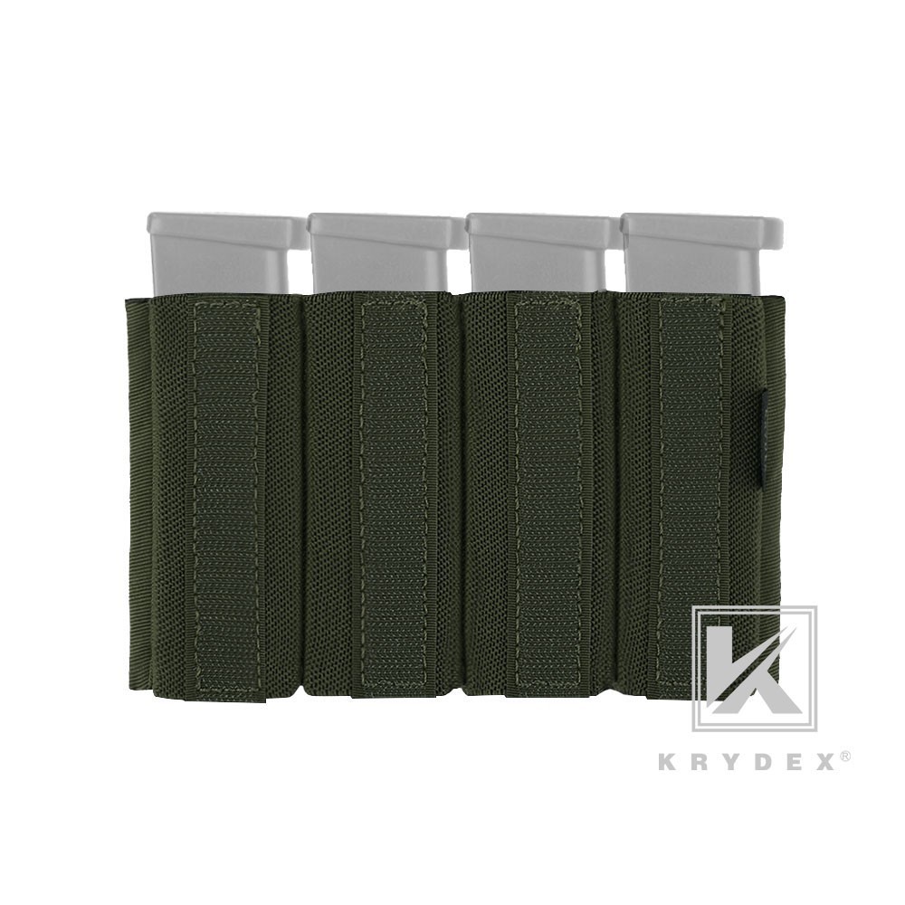KRYDEX 9mm Pistol Quad Mag Pouch Elastic Insert Pouch Green for MK3/4 Chest Rig