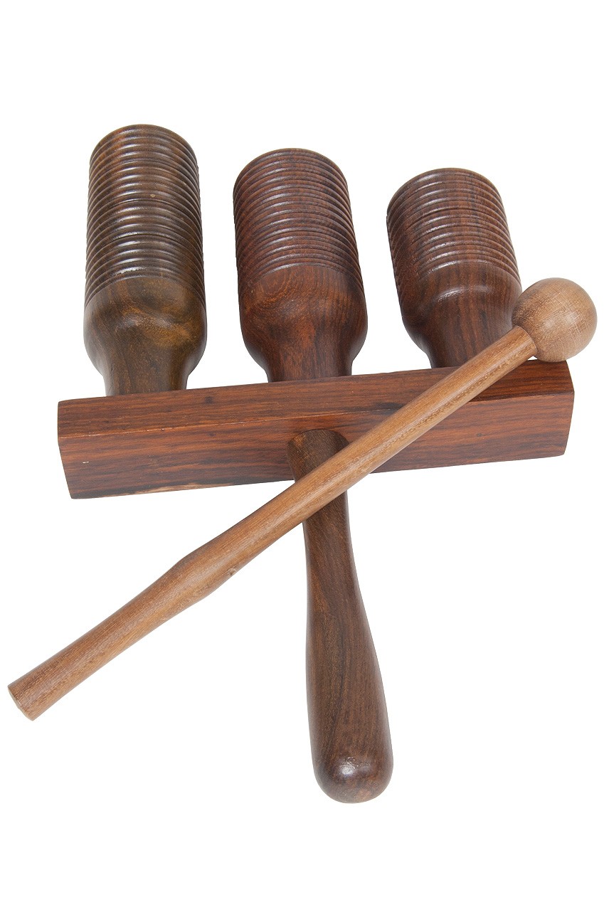 Agogo Wood Percussion, 3 bells w/ Mallet
