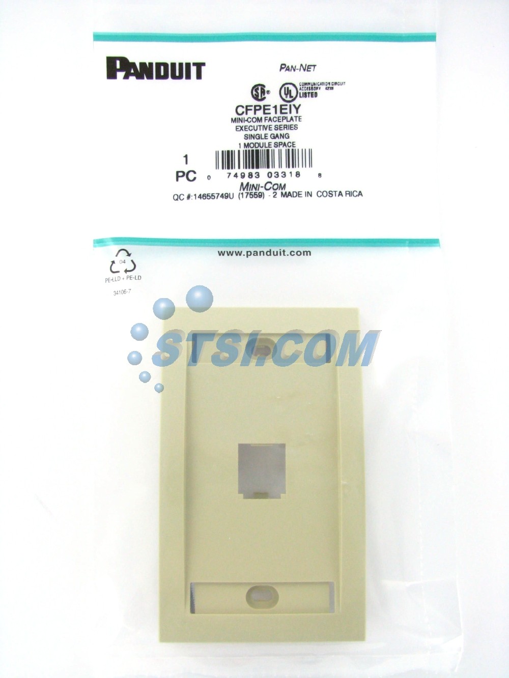 Panduit CFPE1EIY 1-Port Mini-Com Executive Faceplate, Electric Ivory ~STSI