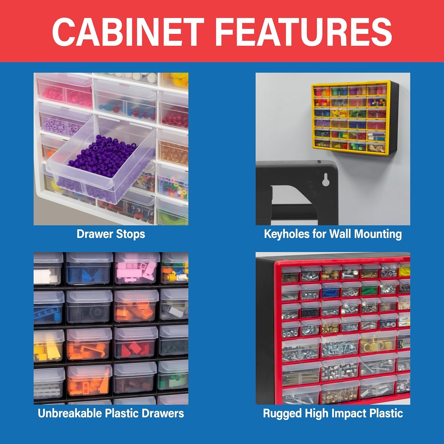 64-Drawer Plastic Drawer Storage Cabinet for Garage Organization, Bead Organizer