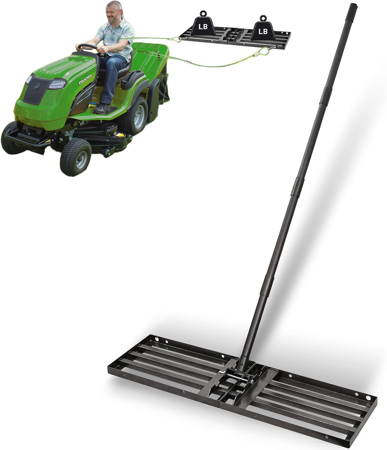 Lawn Leveling Rake 34"x10",Lawn Leveling Tool with 68" Long Adjustable Stainless