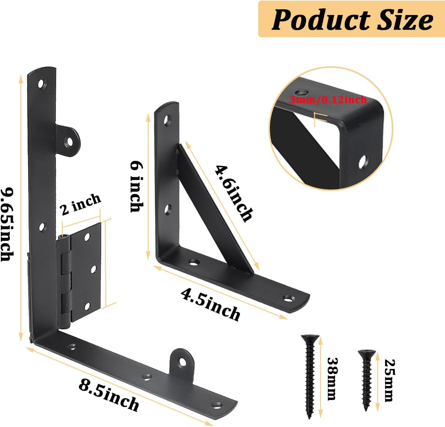 Heavy Duty Fence Gate Kit, Gate Corner Brace Bracket with a Self-Locking Gate La