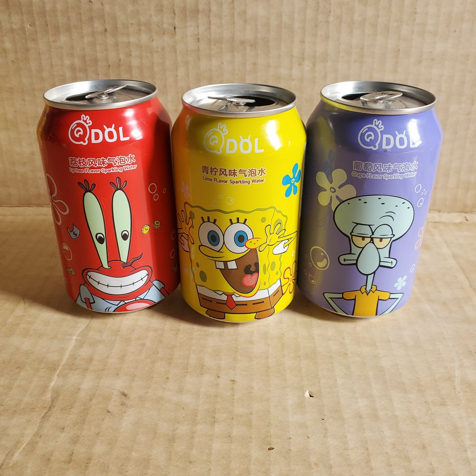 Qdol SpongeBob Soda Mr. Krabs Squidward & Spongebob Sparkling Water China Import