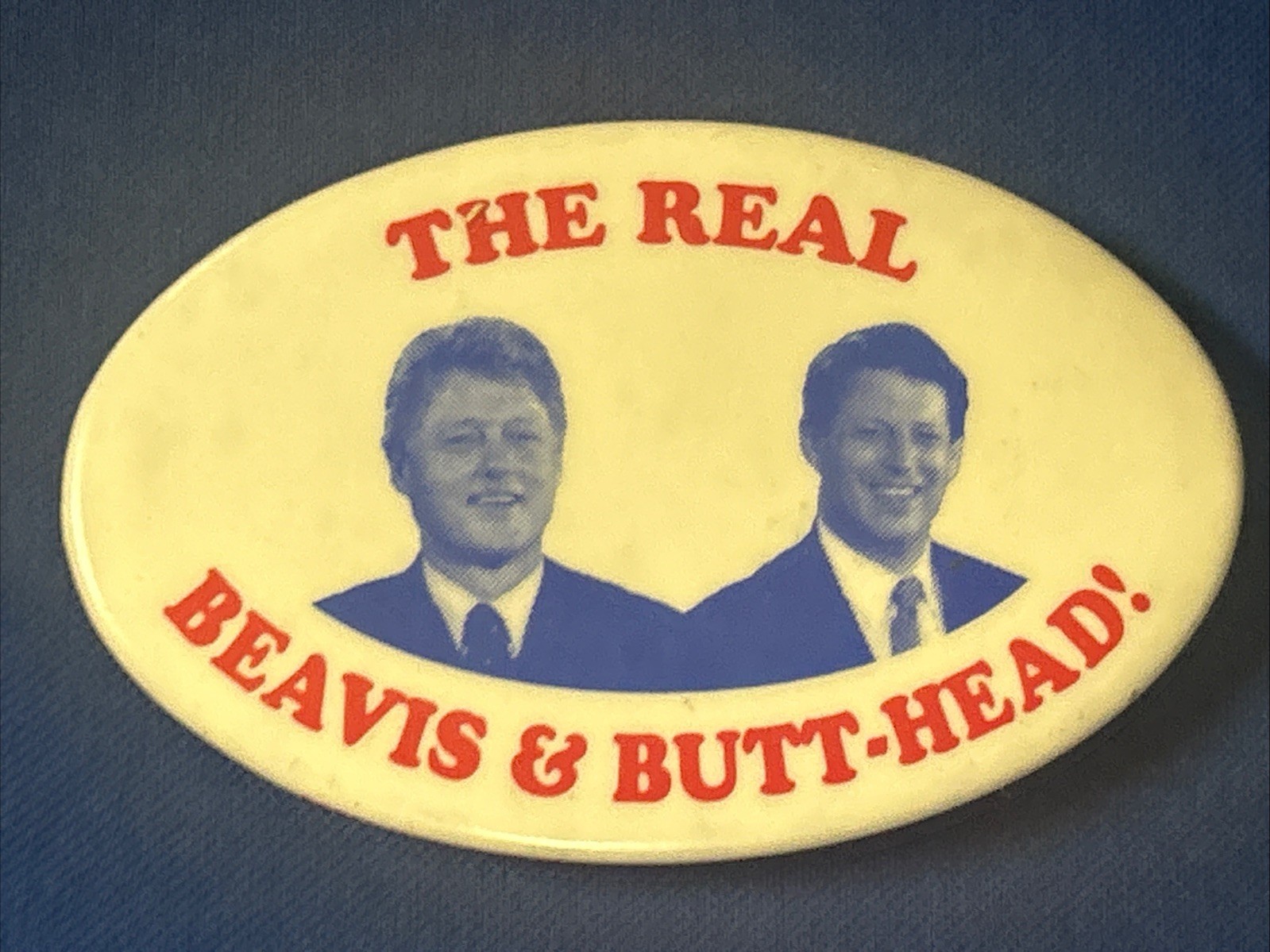 The Real Beavis & Butt-head! Clinton Gore oval pinback button