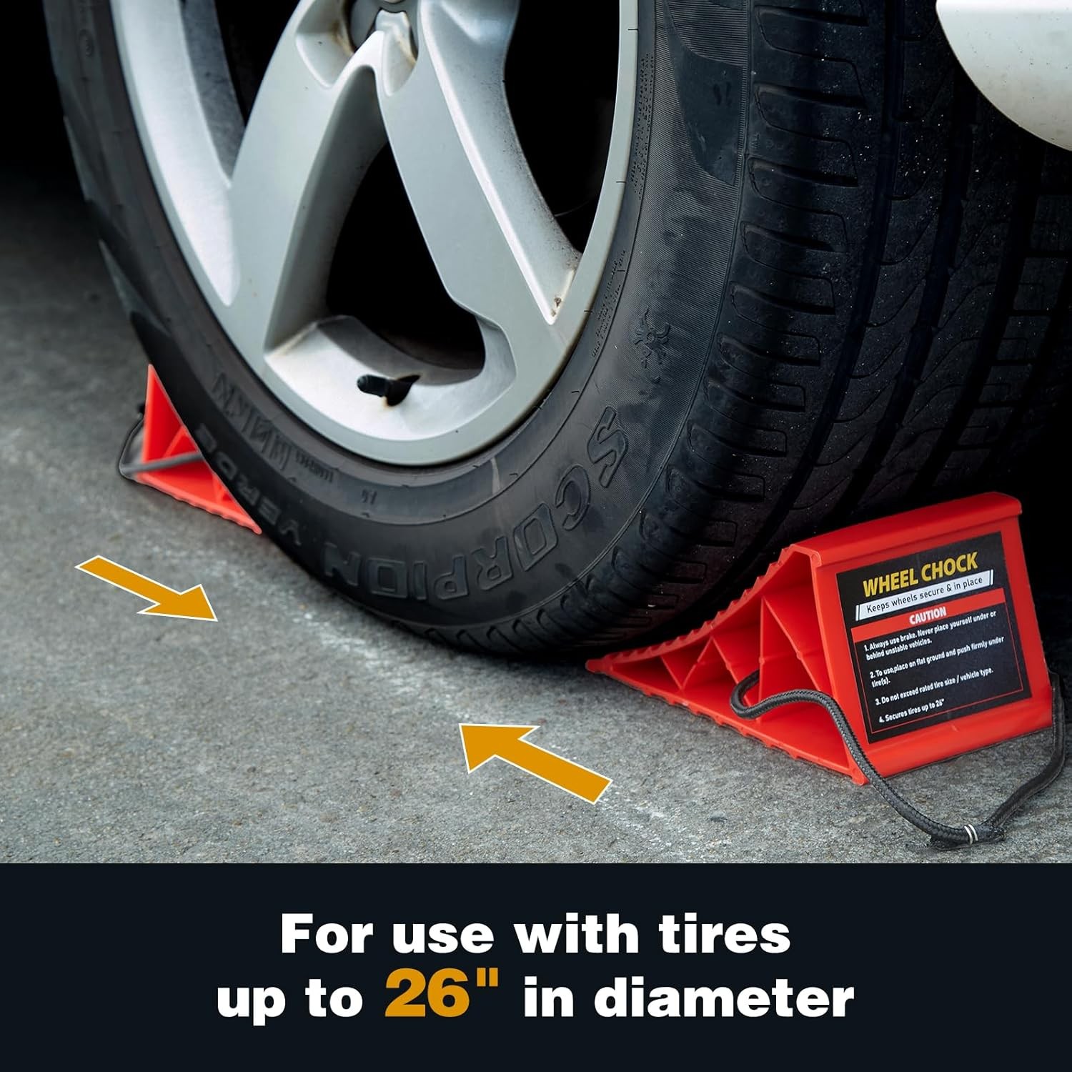 Wheel Chocks, 4Pack Heavy Duty Chocks with Rope for Easy Removal,...