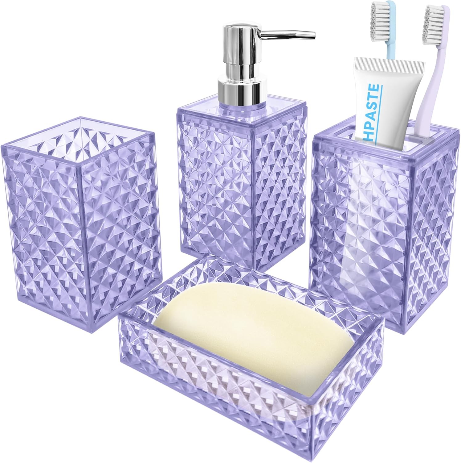 Bathroom Accessory Set Light Purple 4 PCS Soap Dispenser Organizer Set