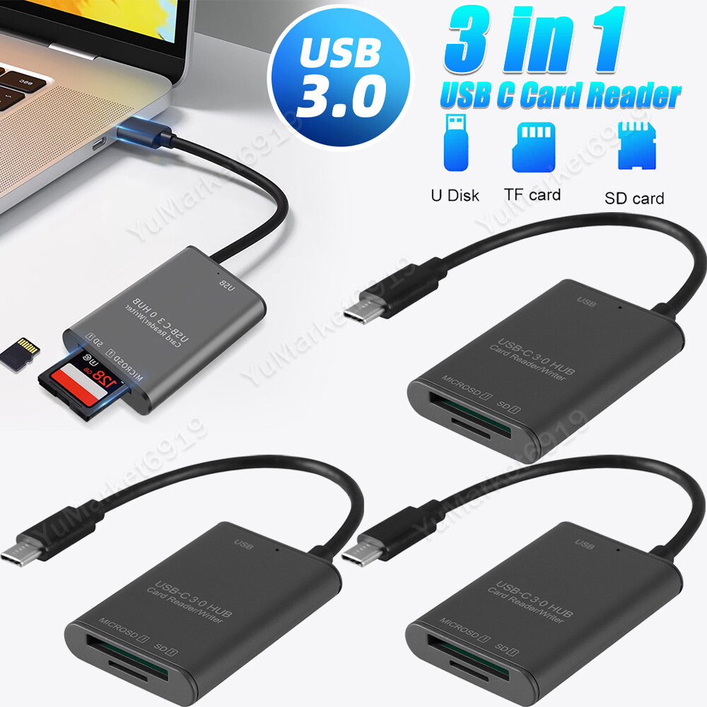 3in1 USB 3.0 Type C To SD/TF Card Reader Adapter Hub For Computer Cellphone Lot