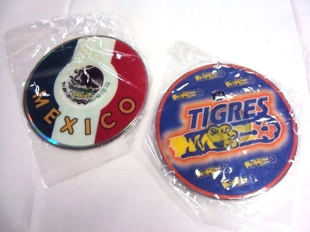 2 Tigres Rear Car Mirror Hang Deco Disc CD Shape Mexico Flag Futbol Soccer NEW