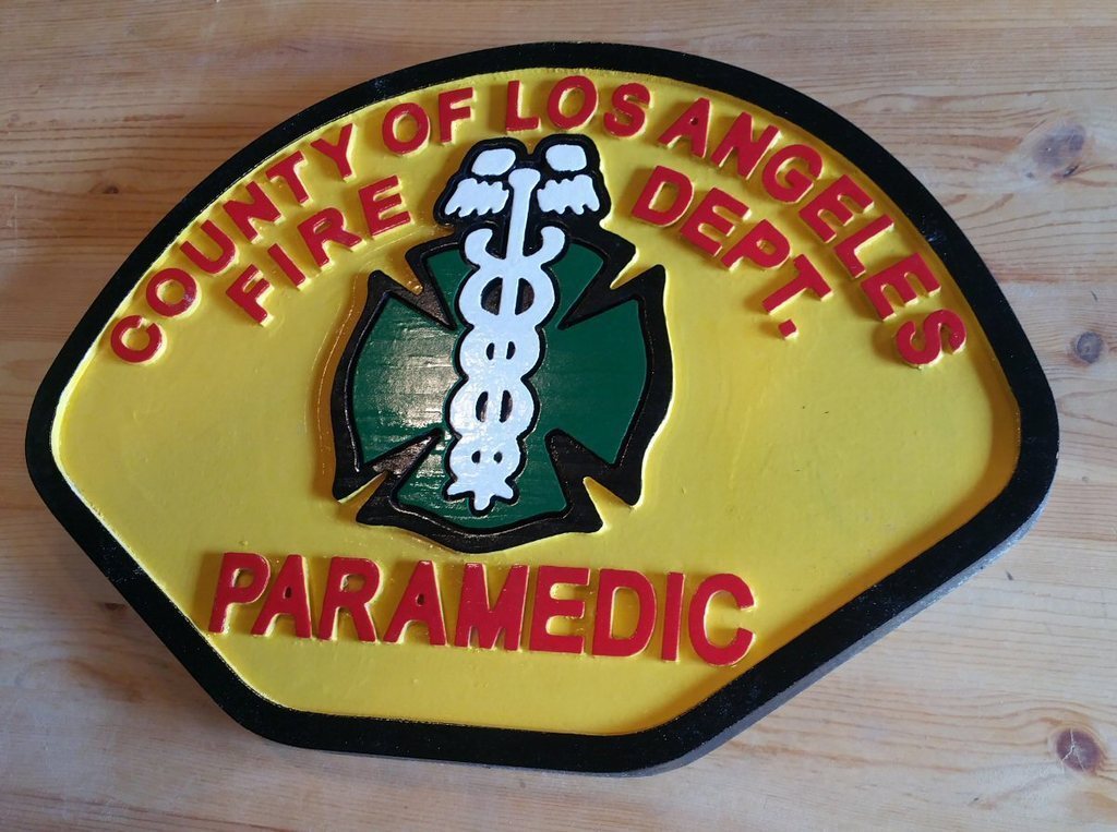 Fire Department Los Angeles Paramedic wood patch sign routed plaque Custom