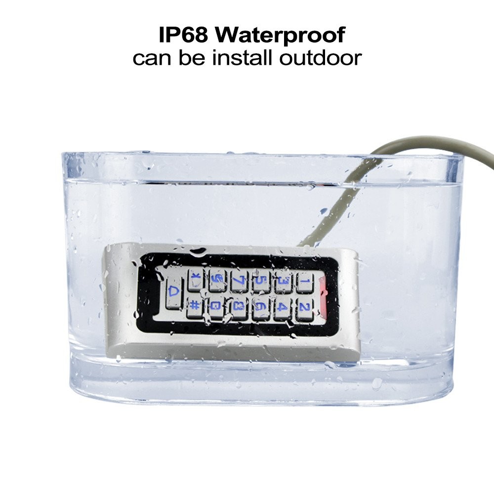 IP68 Waterproof RFID Access Control Keypad, Metal, WG26, 2000 Users, 10 Keyfobs