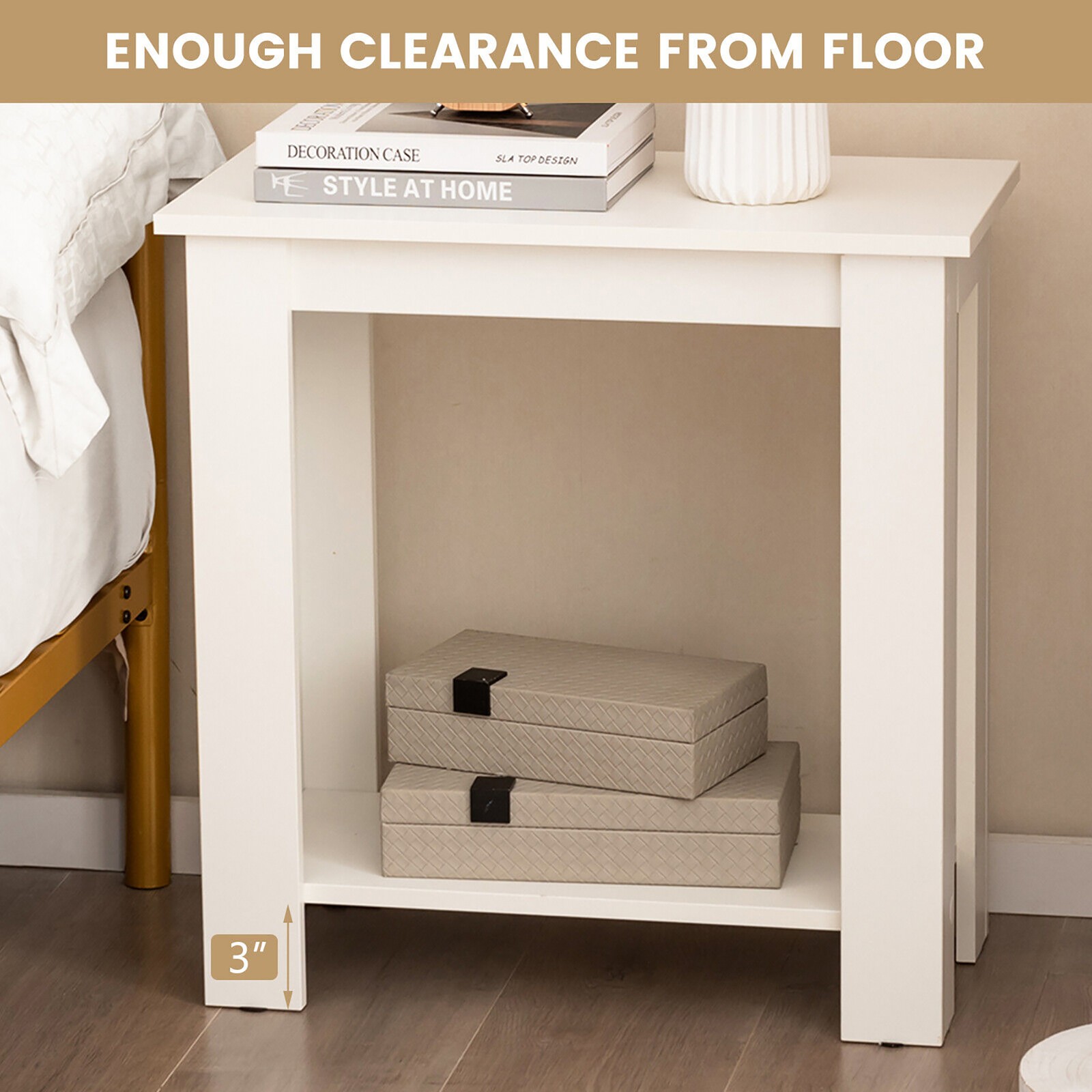 2-Tier End Table Modern Sofa Bedside Table Compact Nightstand with Storage Shelf