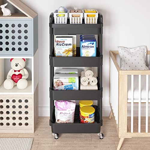 Rolling Utility Cart with Drawer,Multifunctional Storage 4-Tier Black