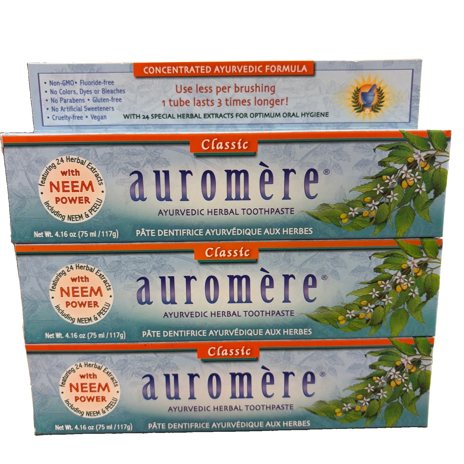 3-PACK Auromere Ayurvedic Herbal Toothpaste Classic Licorice 4.16oz EXP 4/2028