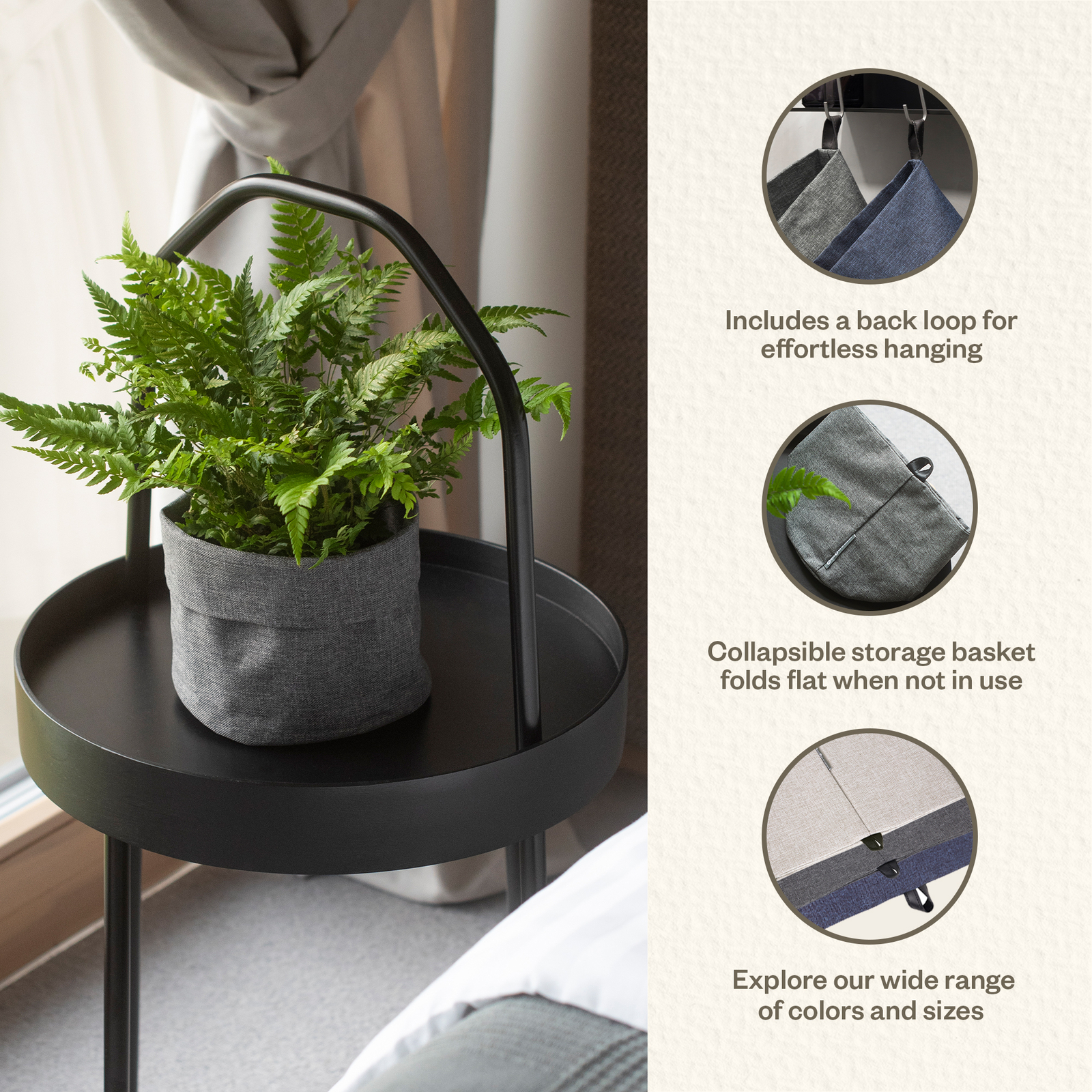 Bigso Soft Hang Around Hanging Storage Basket | Small | Grey