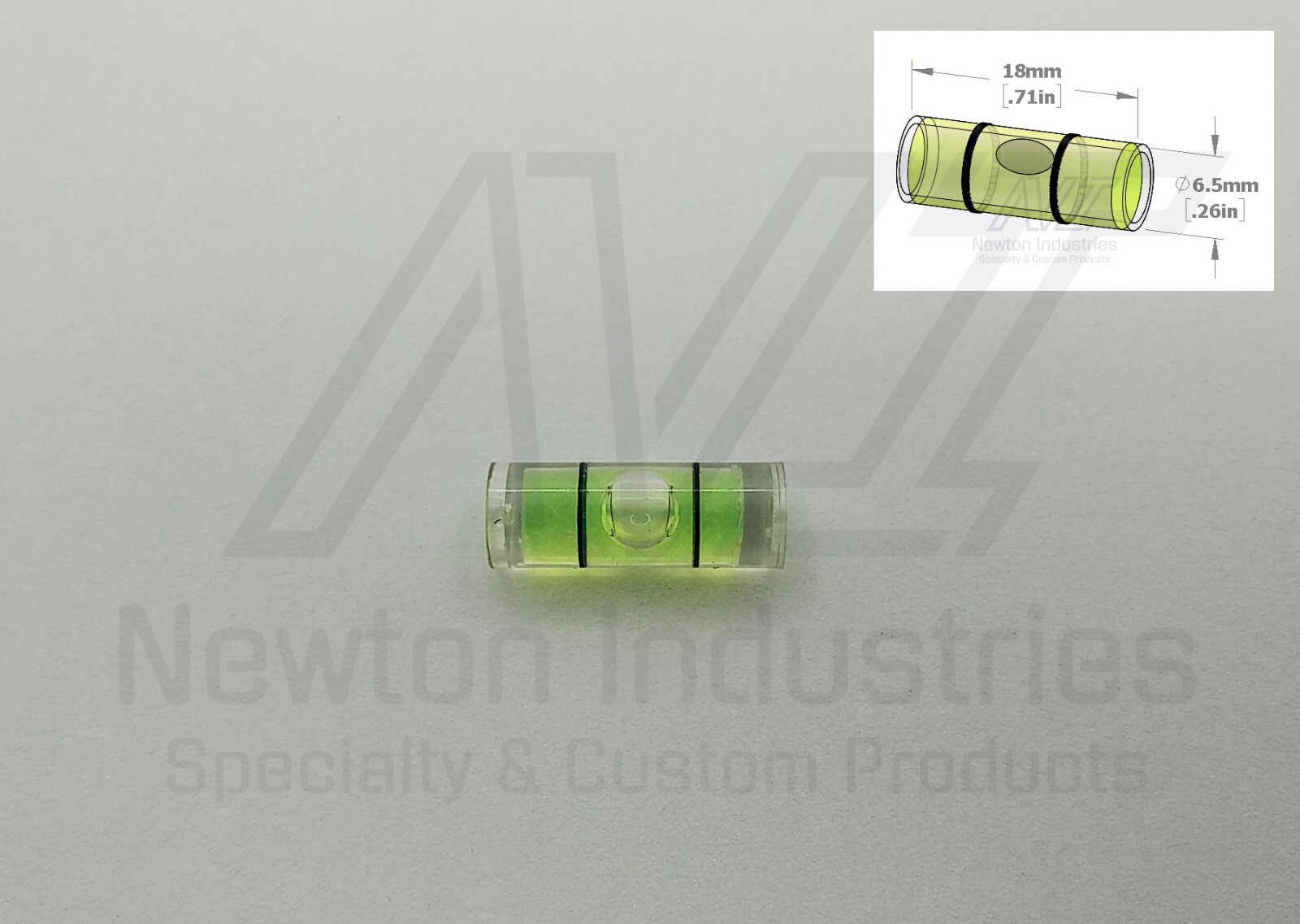 1000 Acrylic Ø6.5x18mm Bubble Spirit Level Vial YlwGreen Sens: 50'/2mm 14.55mm/m