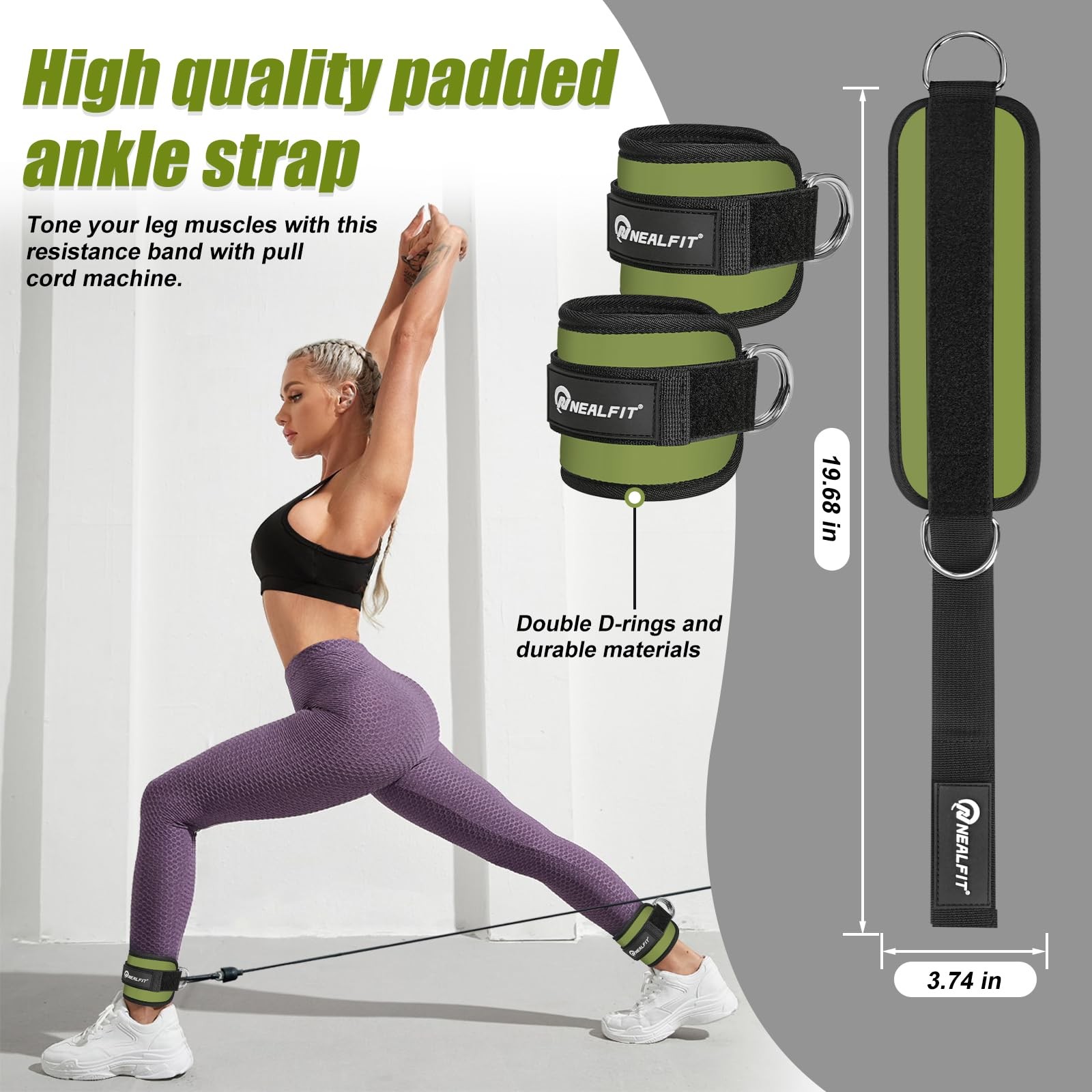NEALFIT Ankle Strap for Cable Machine, Gym Ankle Cuff for Kickbacks, Leg Exte...