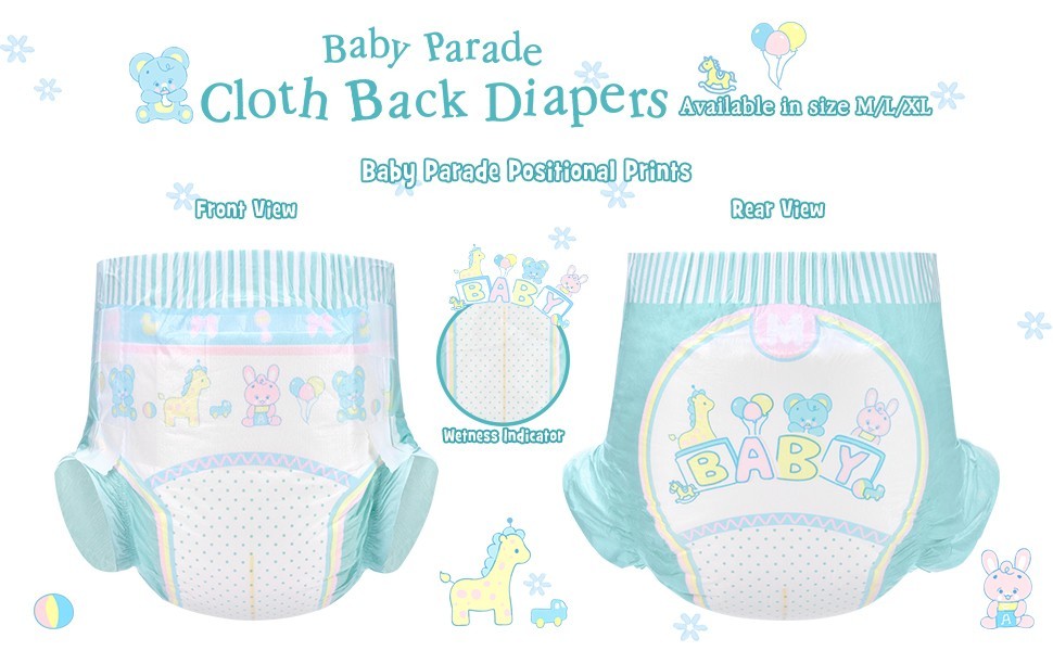 2-Pack Little for Big Baby Parade Adult Diapers ABDL Cloth Backed Size L 36"-48"