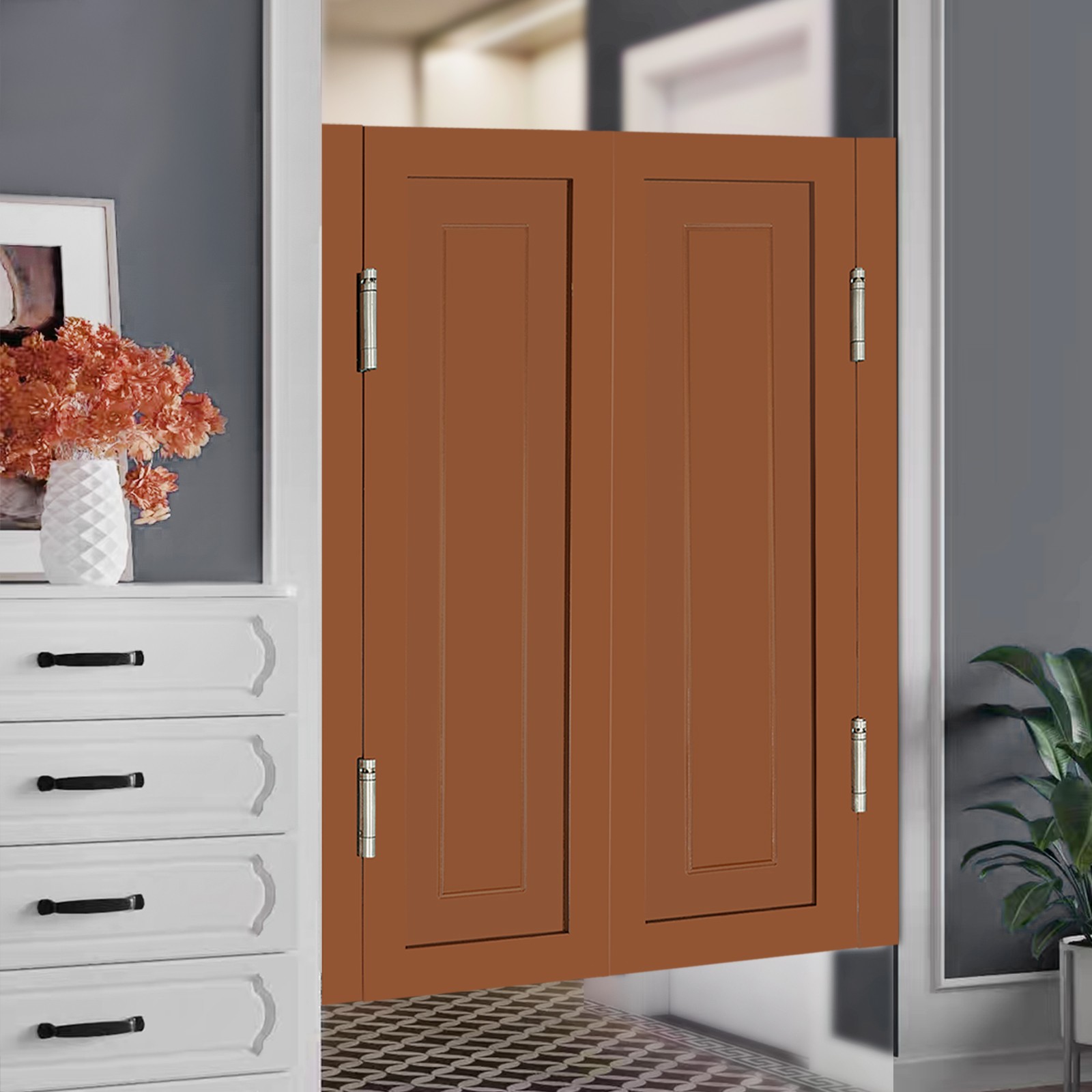 Partition Single Door Passing Door For Stairs Passageway Dividing Door Brown