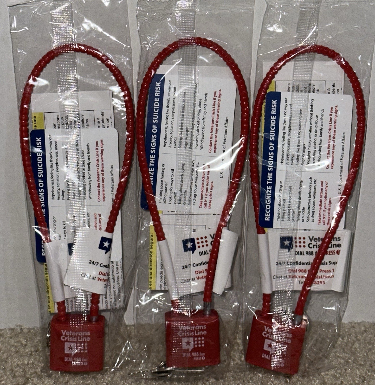 Safety Firearm Cable Lock (Lot of 3) Gun Safety NEW SEALED WITH KEYS