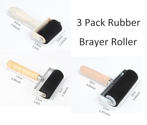3pk Rubber Roller Brayer Rollers 1.4/2.4/4 Inch Art Craft Roller for Printmaking