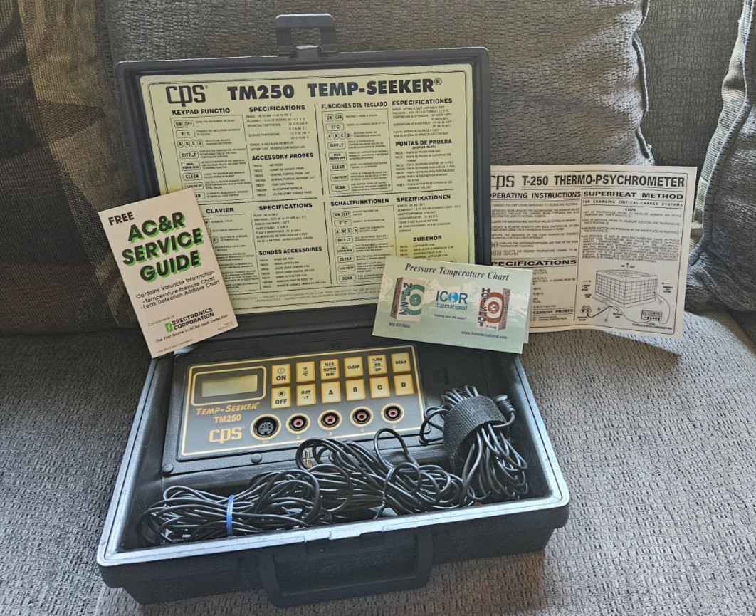 CPS T-250 Thermo-Psychrometer T250 Thermometer w/ Case + Probes Temp Seeker