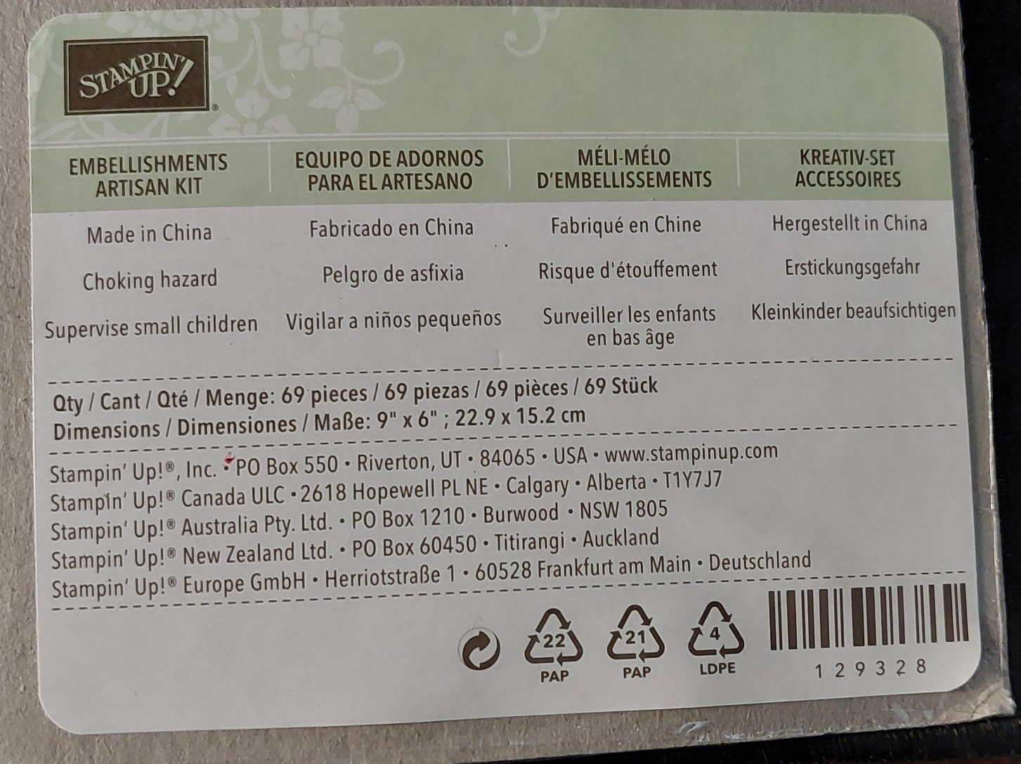 Stampin Up Artisan Kit Embellishments #129328 NEW