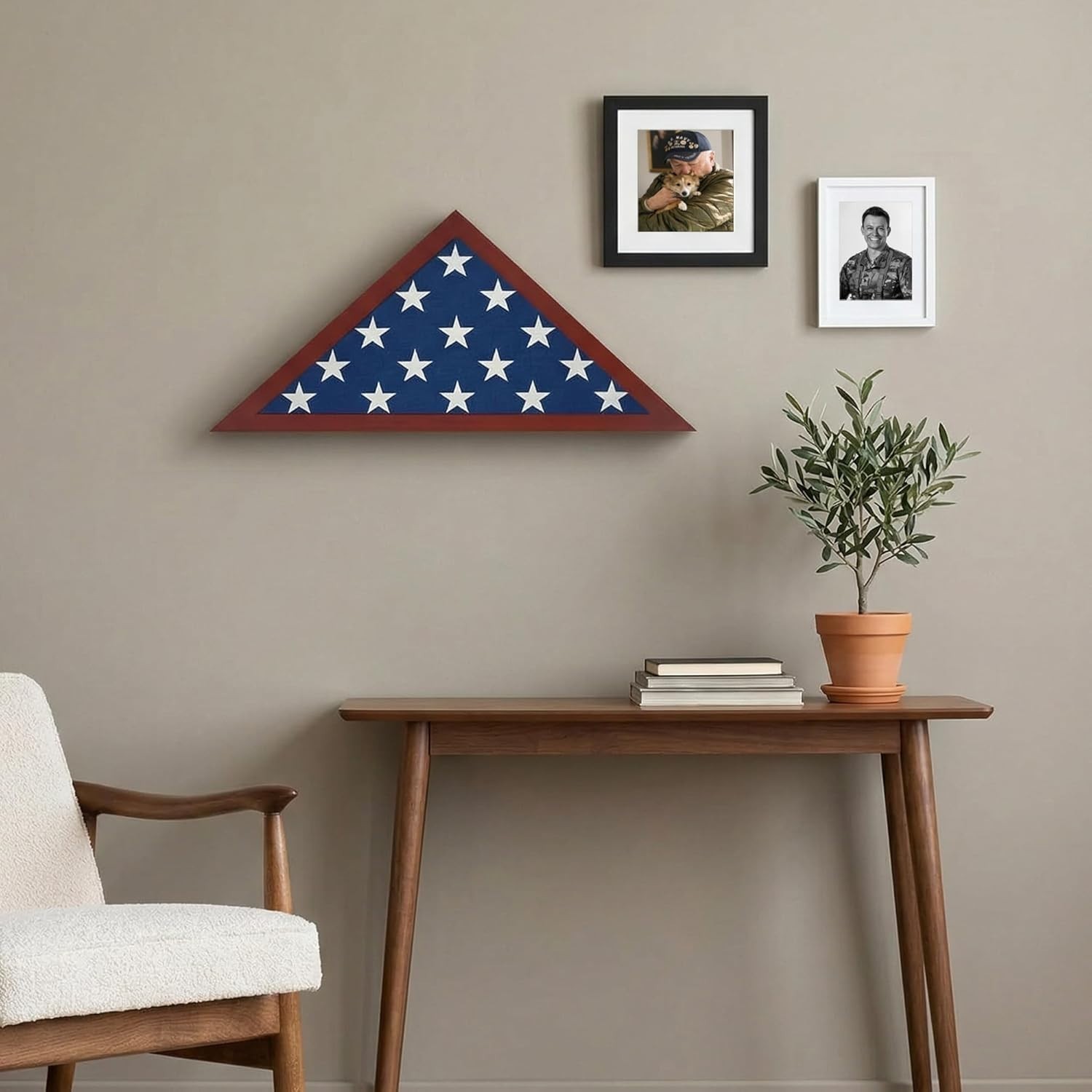 Triangular Mahogany Flag Case - Ideal for 5x9.5' Burial Flags, Gift for Veterans