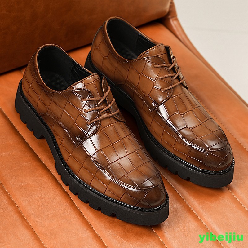 Men's Crack Lace Up Dress Leather Shoes Business Alligator Crocodile Pattern Man