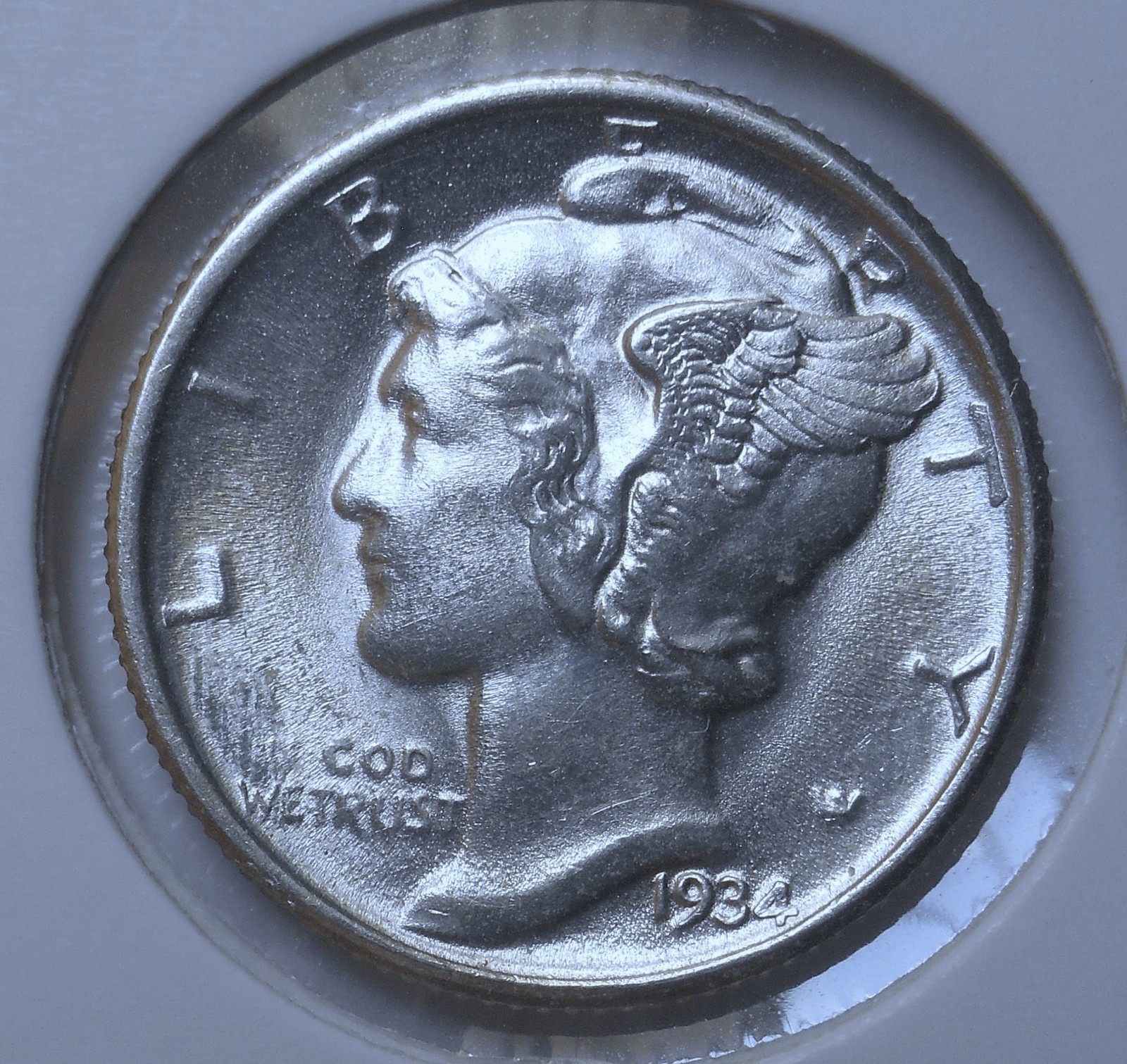 1934 Mercury Dime . Gem BU . Full Bands .