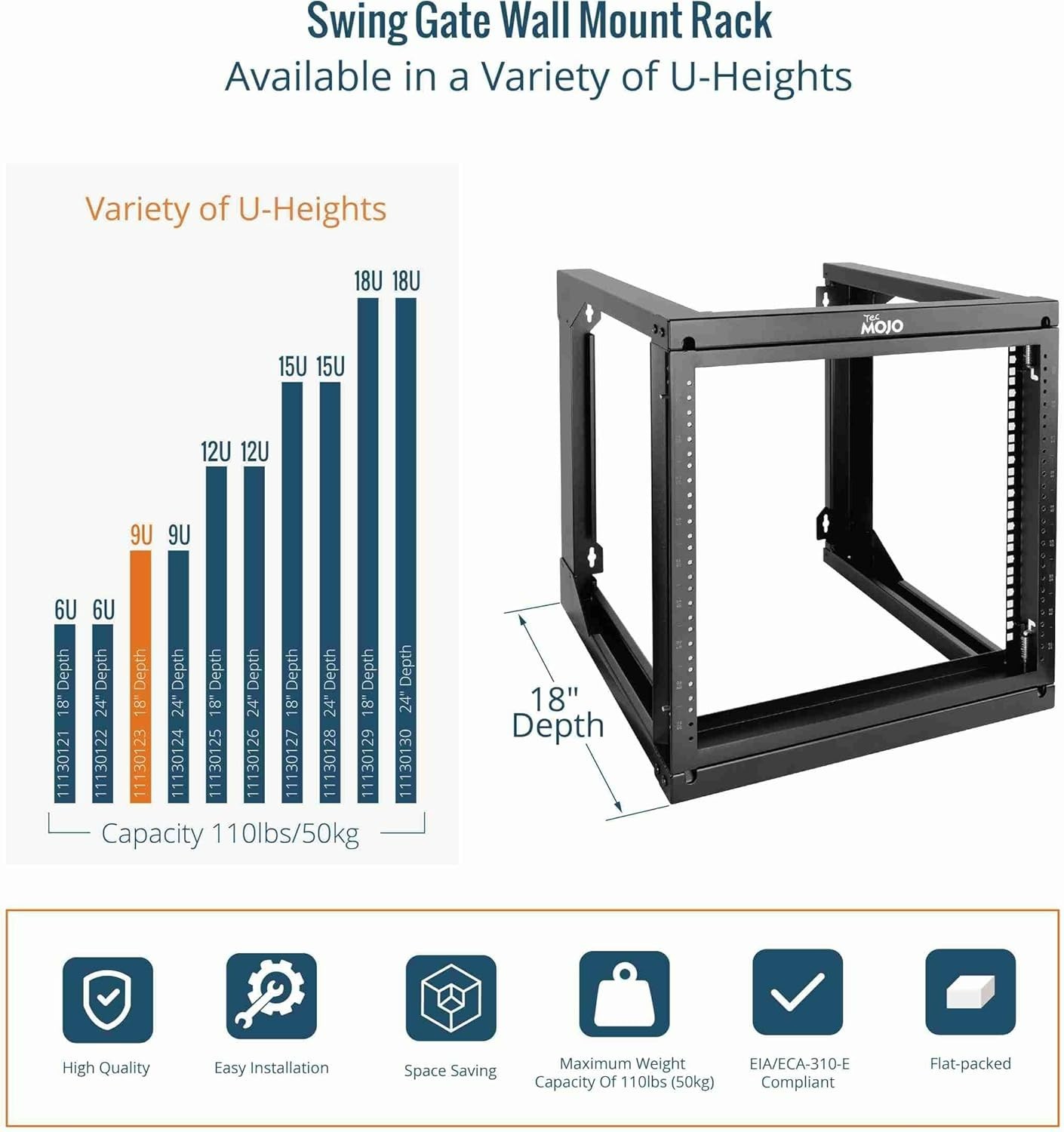 Tecmojo 9U Wall Mount Rack, Server Rack,Open Frame Server Rack,Network#2507JR7