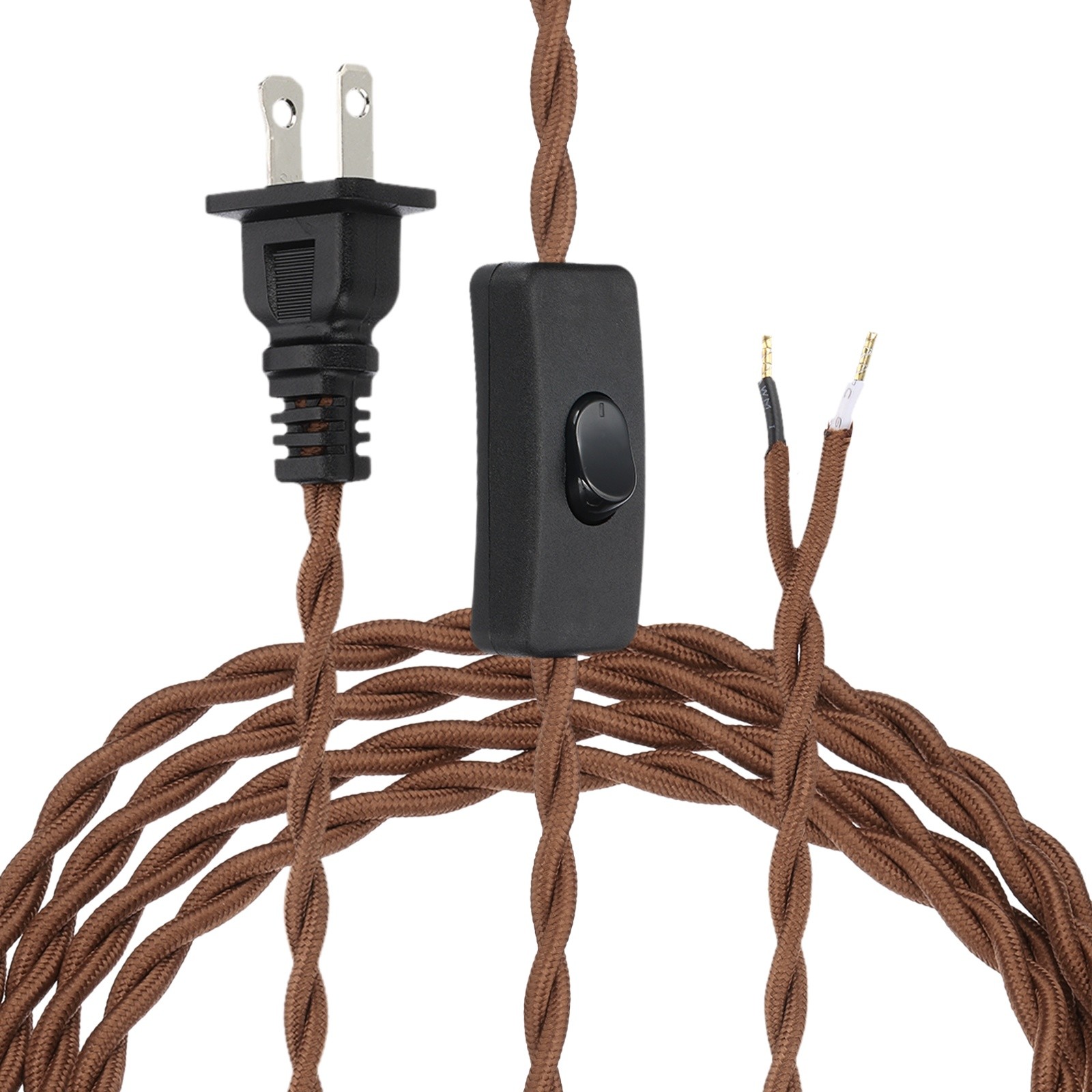 6Ft 18/2 Twisted Cloth Lamp Cord with Button and Plug, Light Brown