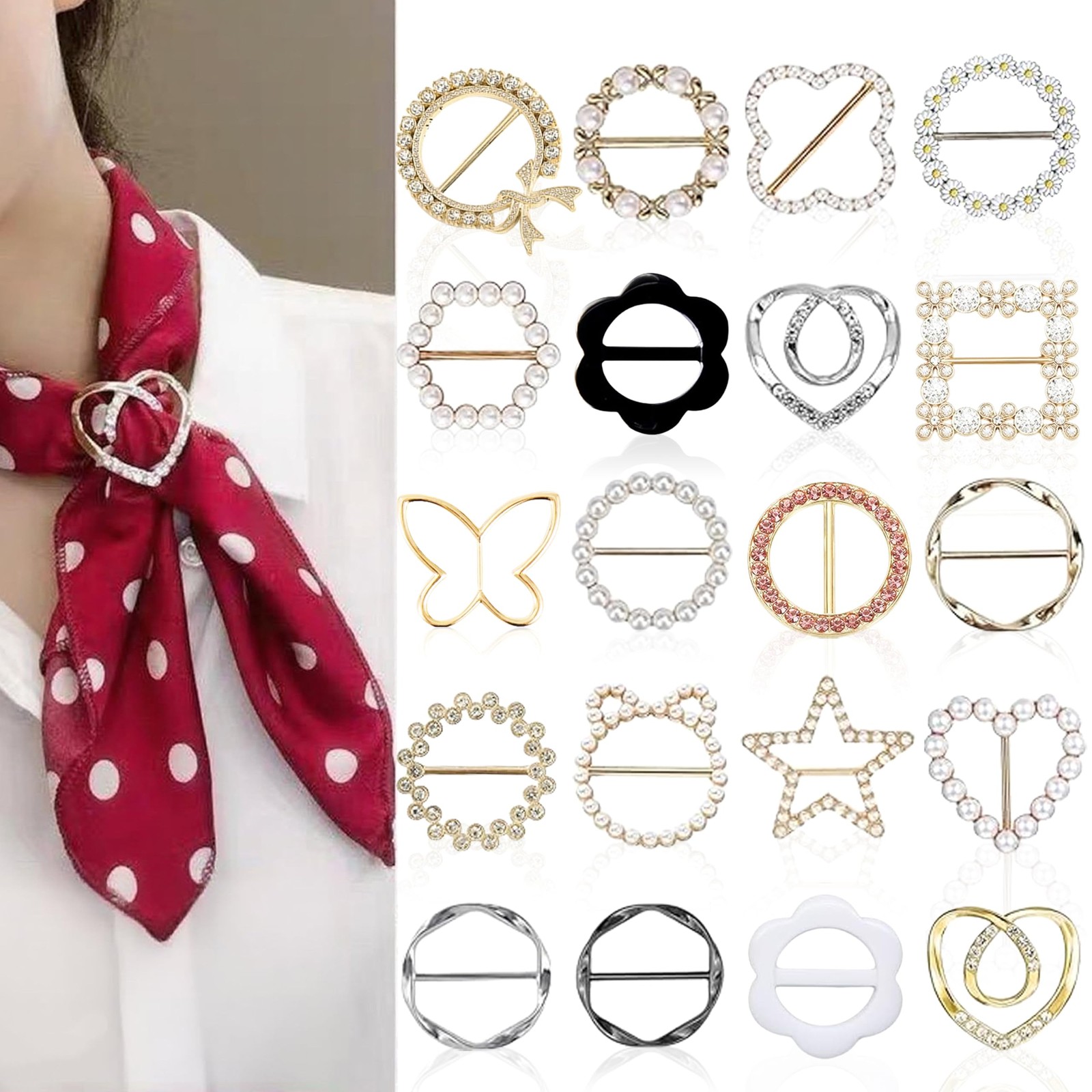 Conjunto de anillo bufanda y pinzas para camisa para mujer, corbata camiseta