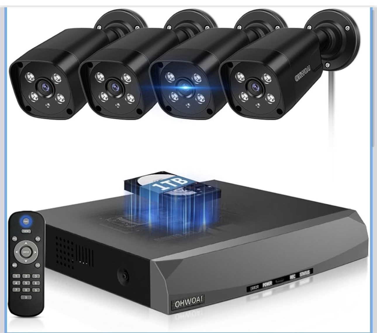 OHWOAI 4K Ultra 8.0MP PoE Security Camera System w/ 4 Cameras & 2 Way Audio