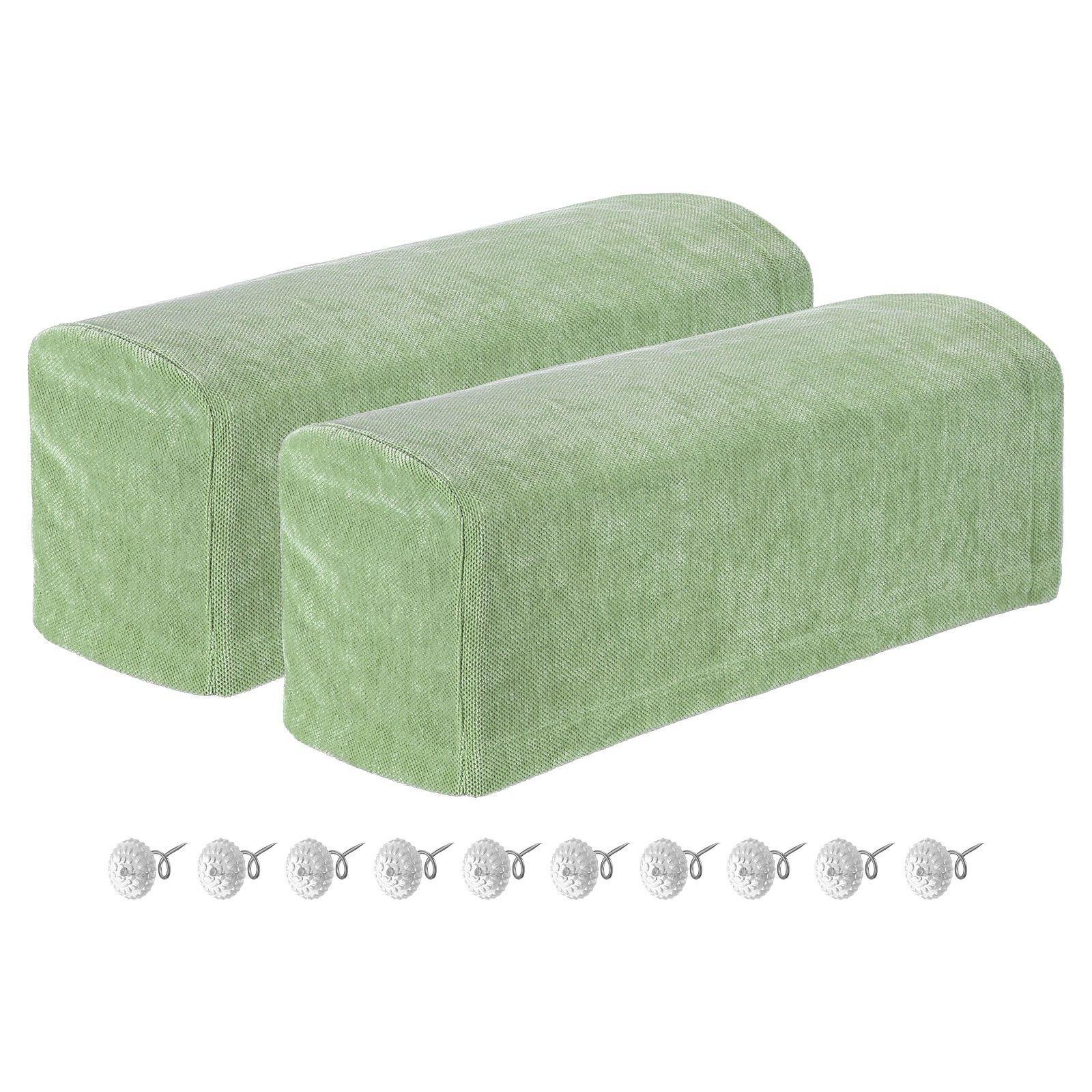 2Pcs Stretch Armrest Covers, Chenille Armchair Slipcovers, Green
