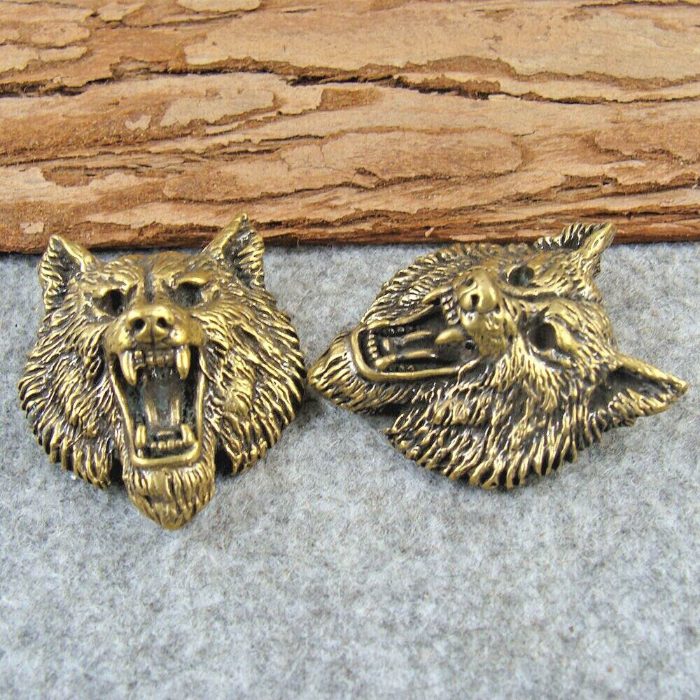 2pcs Brass "Wolf Head" Shape Bag Wallet Conchos Rivet Stud Punk Screw US