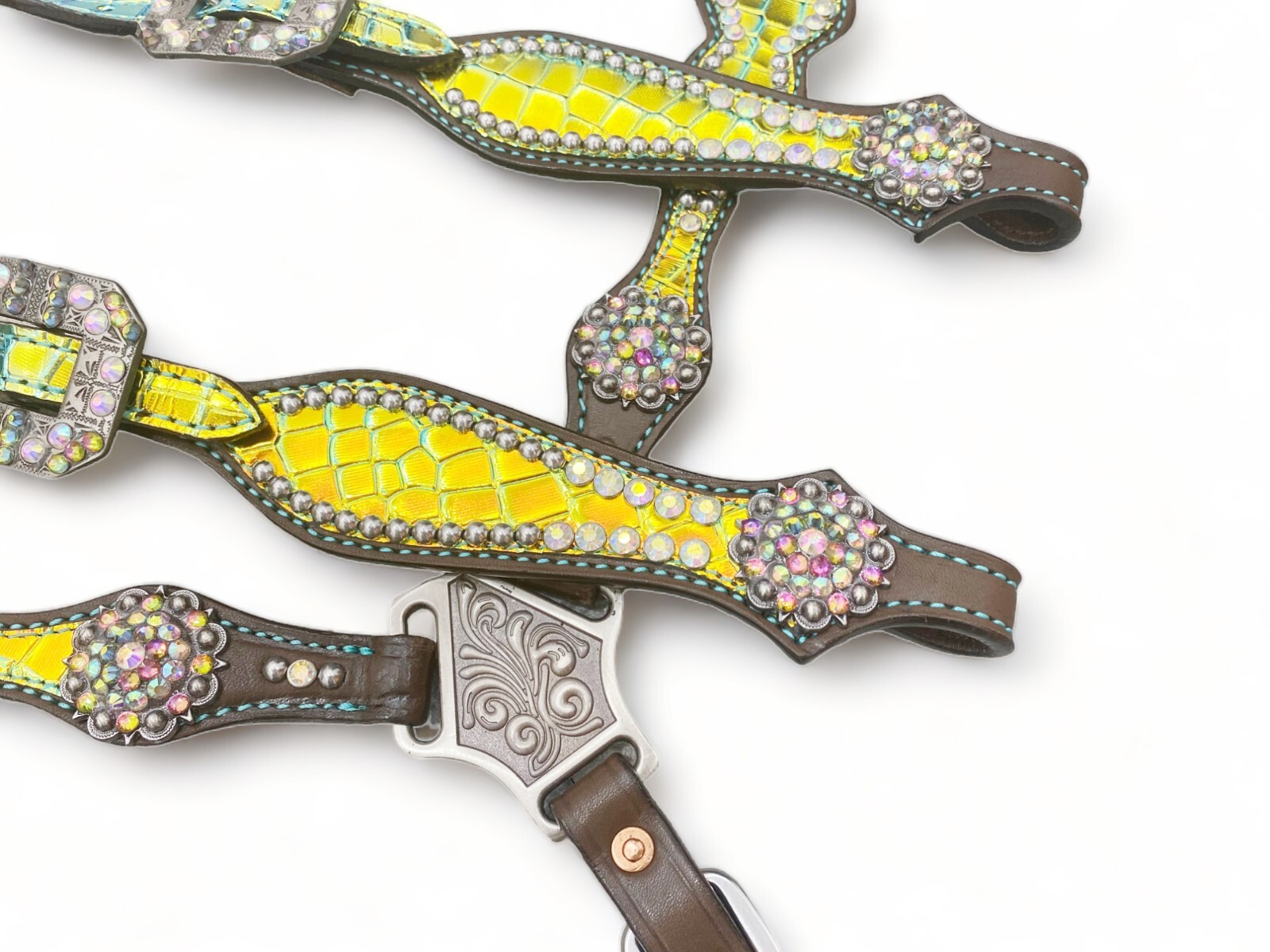 Genuine Leather Western Headstall Breast Collar tack Set for Horse Decorated