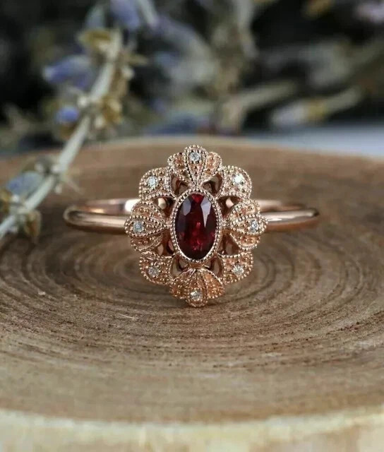 1.70Ct Oval Cut Lab-Created Red Garnet Halo Engagement Ring 14k Rose Gold Plated