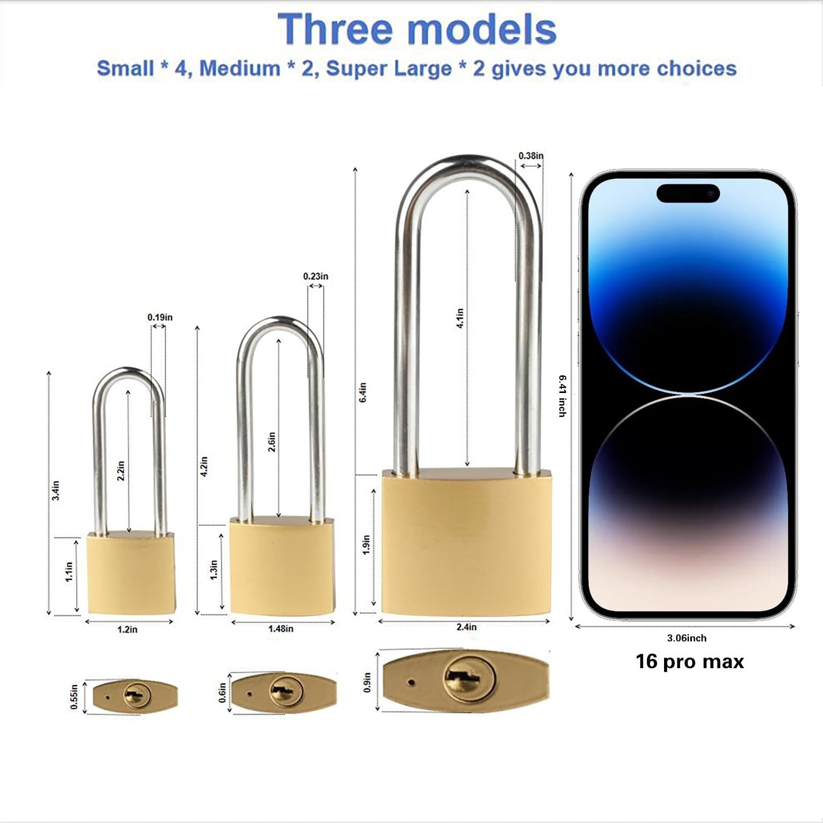 4 PCS Long Keyed Padlock Waterproof Solid Brass Lock Alike Keys Locker Hasp