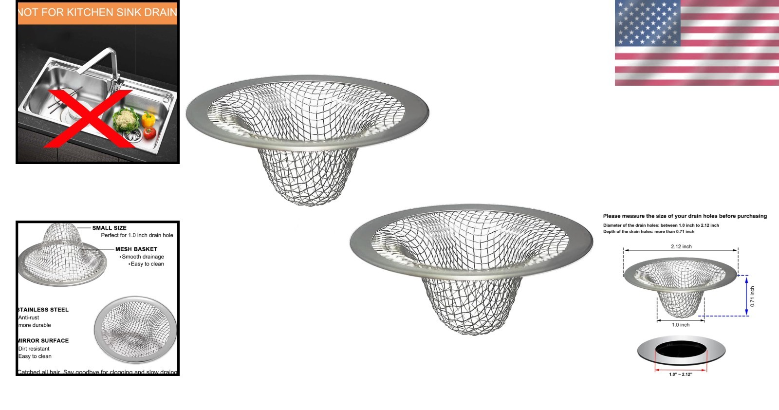 Effortless Cleaning 2PCS Drain Strainers - Rust-Free Stainless Steel