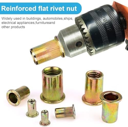 100Pcs #10-24 UNC Rivet Nuts, Carbon Steel Flat Head Rivnut Threaded Insert Nut,