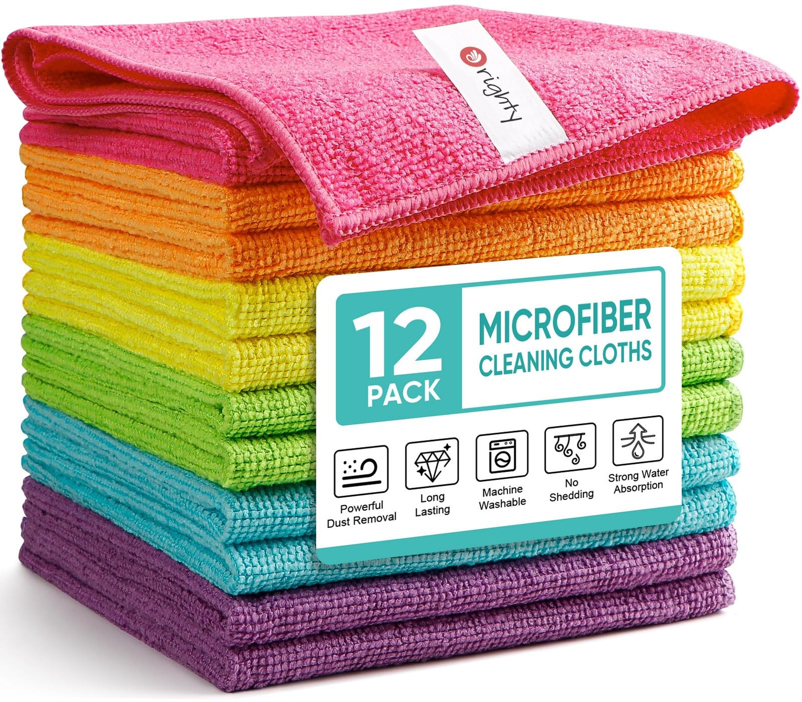 Orighty Microfiber Cleaning Cloth Pack of 12, Multicolor